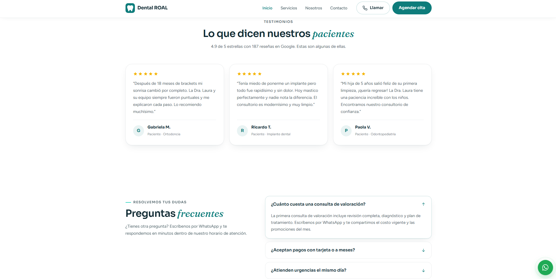 Página web y agendamiento para DentalRoal